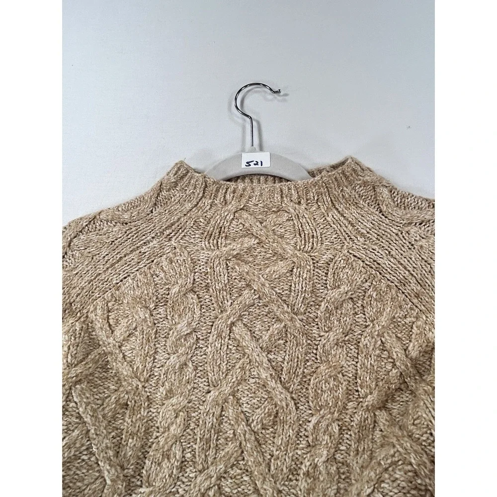 Michael Kors Women's M Cable Knit Fisherman Mock Neck Sweater Brown Camel Soft